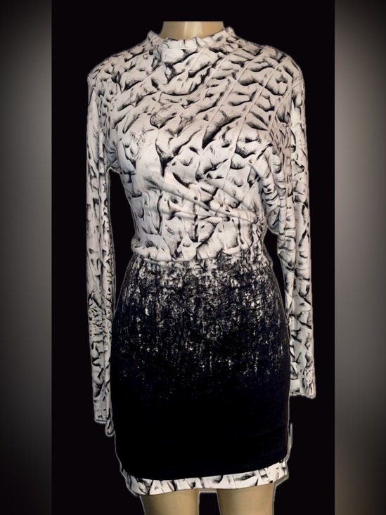 Helmut Lang Dresses & Skirts - Helmut Lang Abstract Print Draped Mock Neck Dress Medium Made in USA